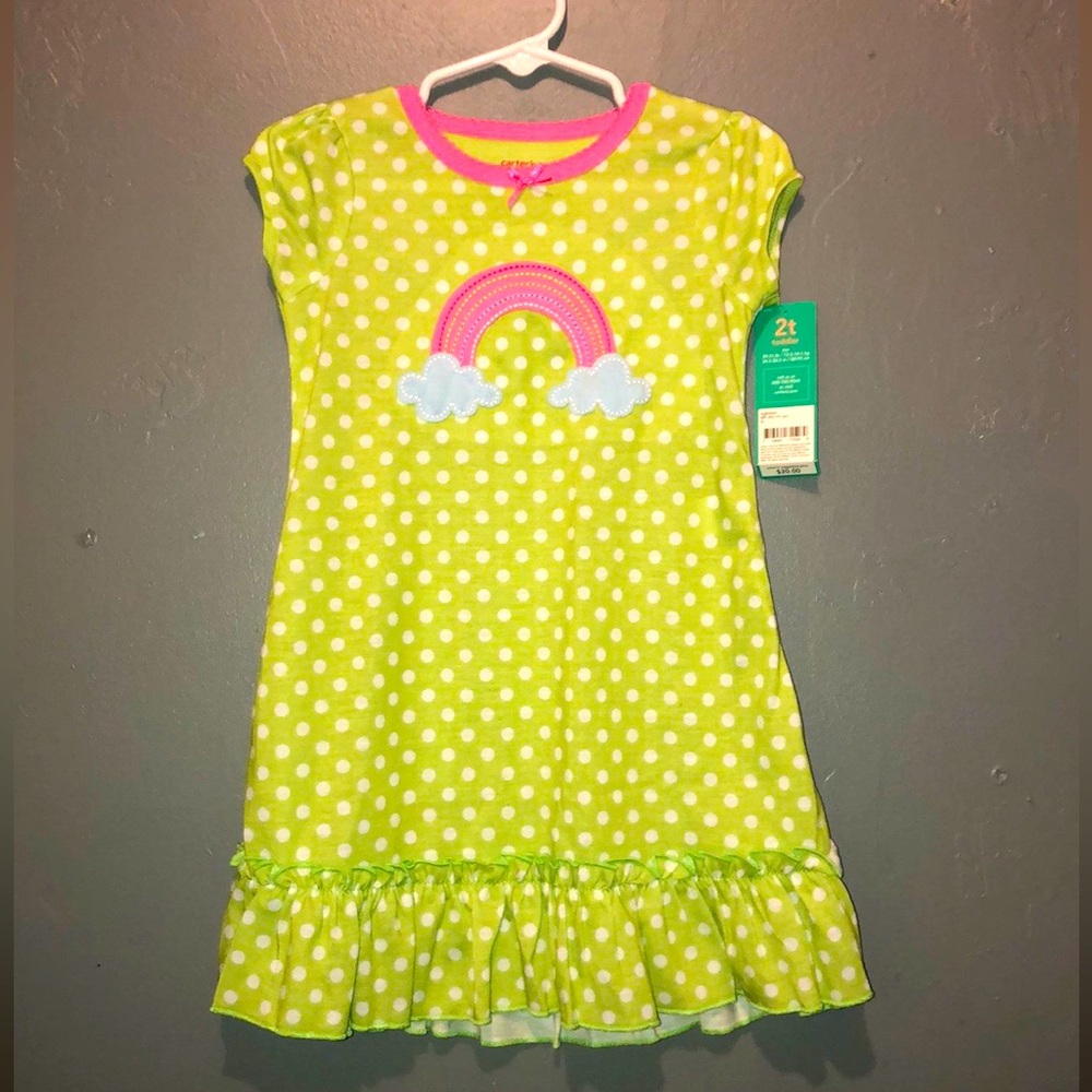 NWT Toddler Girl Carter’s Rainbow Polka Dot Print Night Gown Size 2T